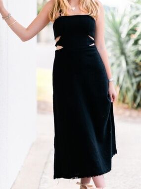 Zara Black Cut Out Slip Midi Dress Strappy Satin Effect Going Out L NWT